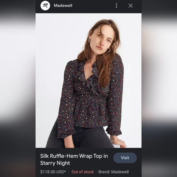 Madewell 100% Silk Ruffle-Hem Wrap Top in Starry Night Sz. Sm - Picture 16 of 16